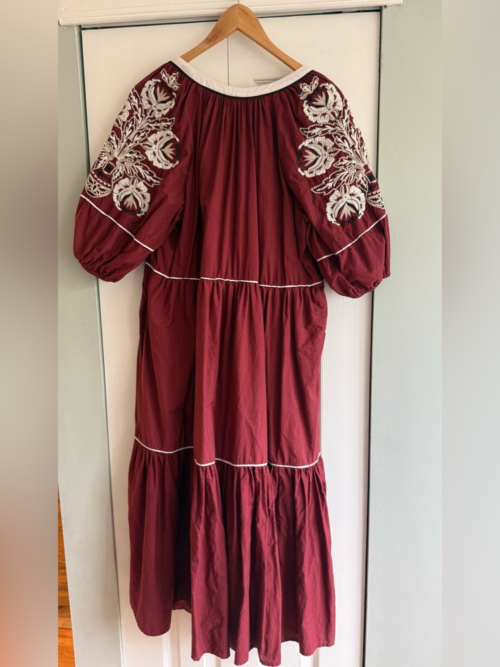 Anthropologie Gretel Embroidered Tiered Maxi Dress Size LP Fall Boho Peasant - Picture 11 of 11